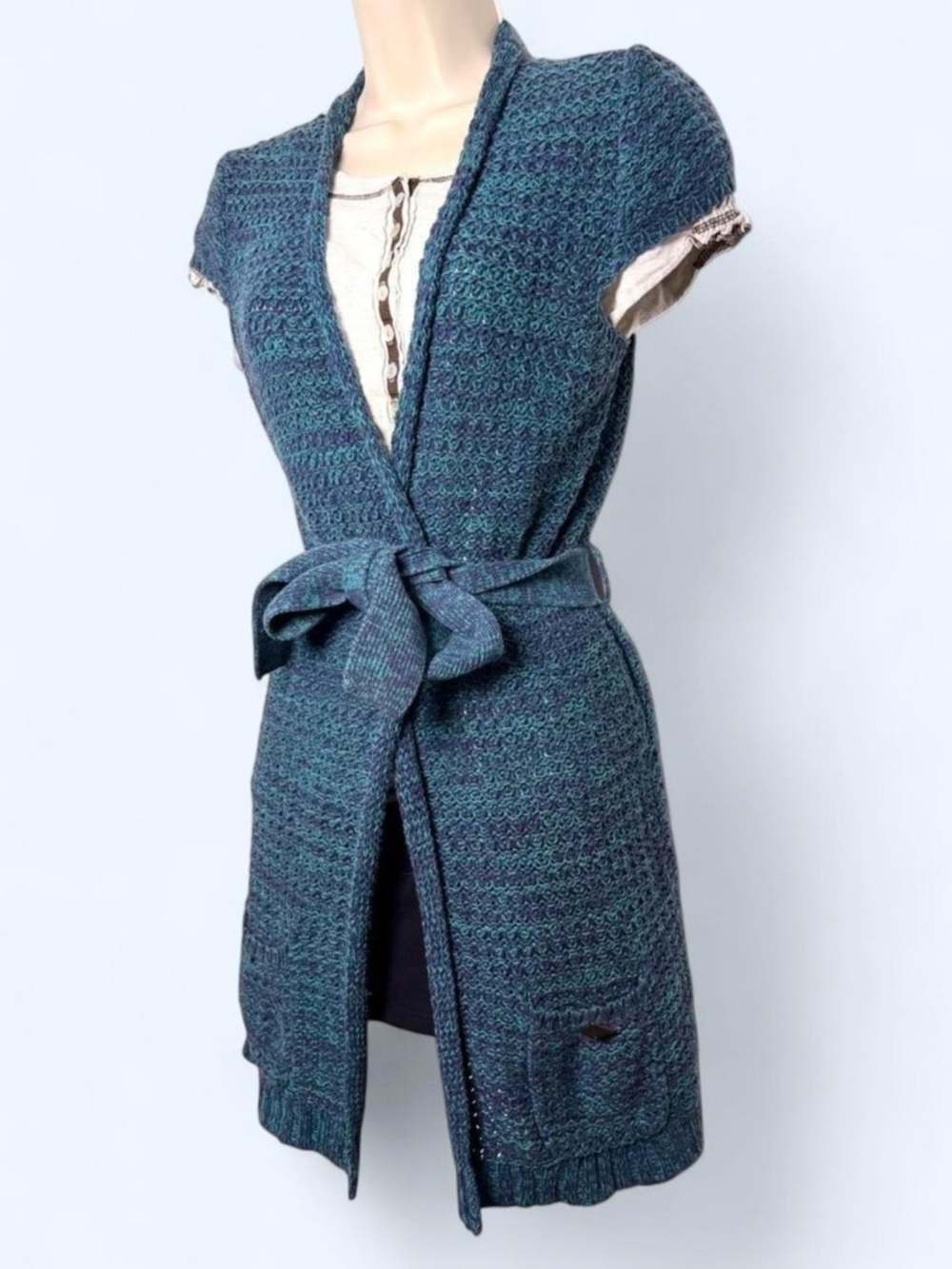 Mudd Vintage Y2K Belted Turquoise Cardigan